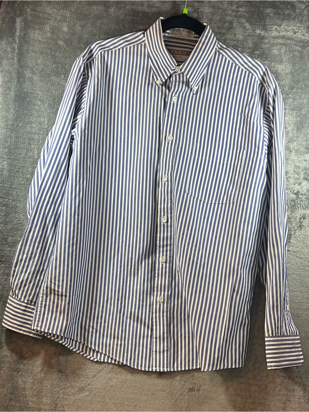 Enro Men’s Blue and White Striped Button-Down pima cotton pin point oxford Shirt